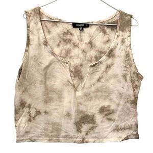Missguided Tie Dye Notched Neck Sleeveless Crop Tank Top Taupe Size 12